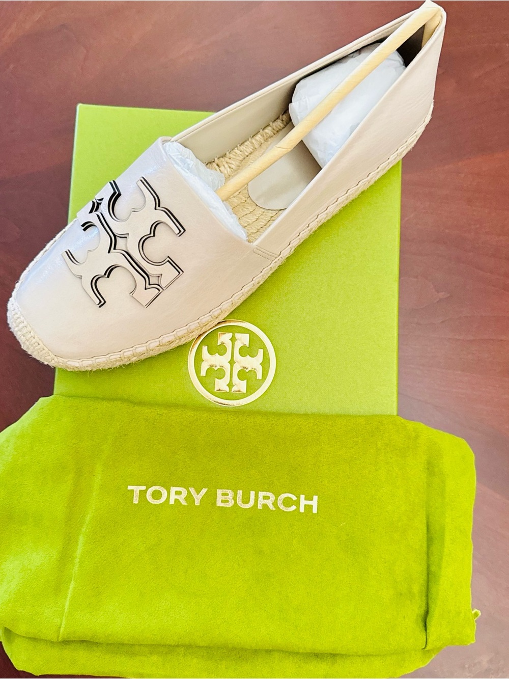 Tory Burch Neutral Beige Leather Logo Espadrilles - Picture 9 of 12